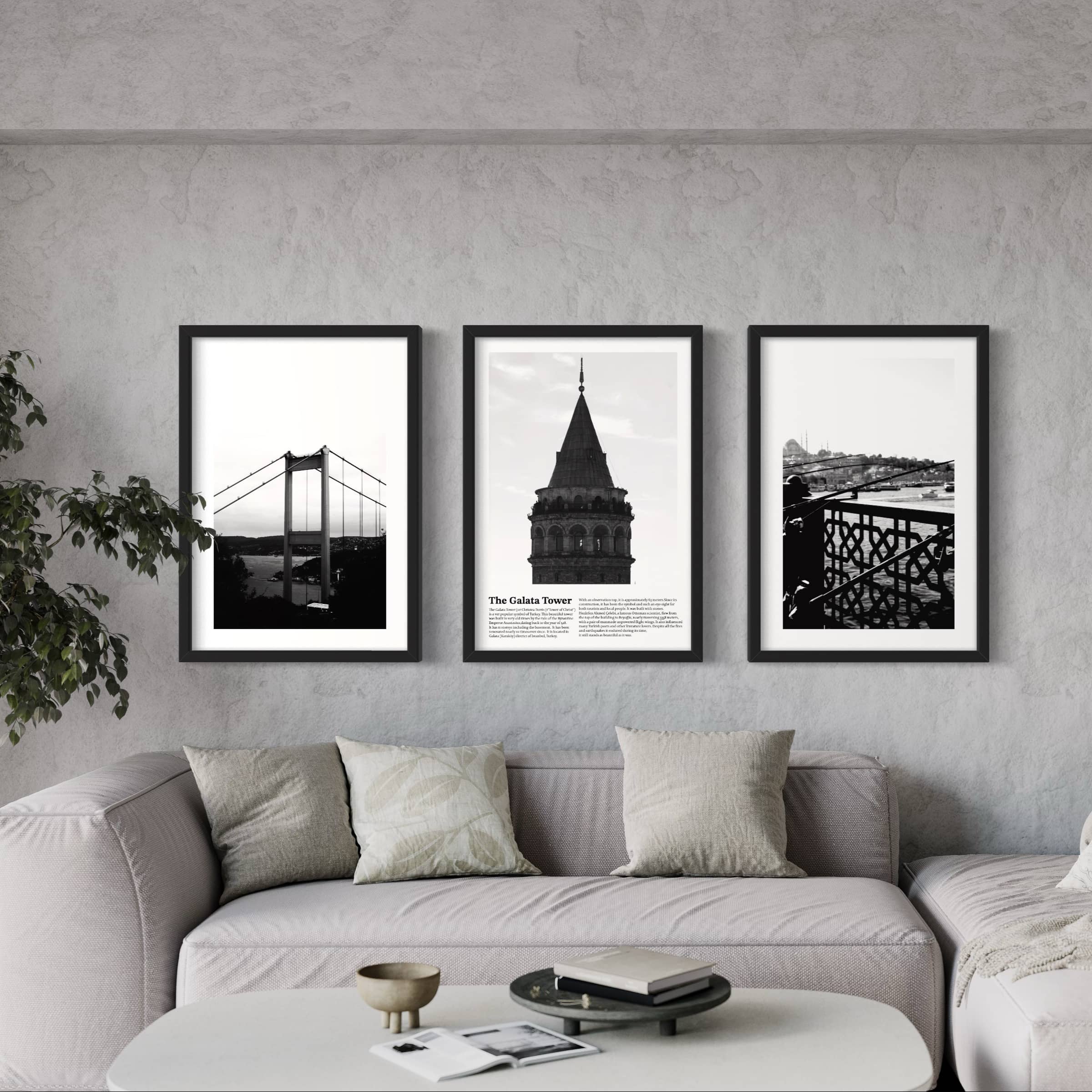"İstanbul Collection " 3'lü Siyah & Beyaz Poster Tablo Seti
