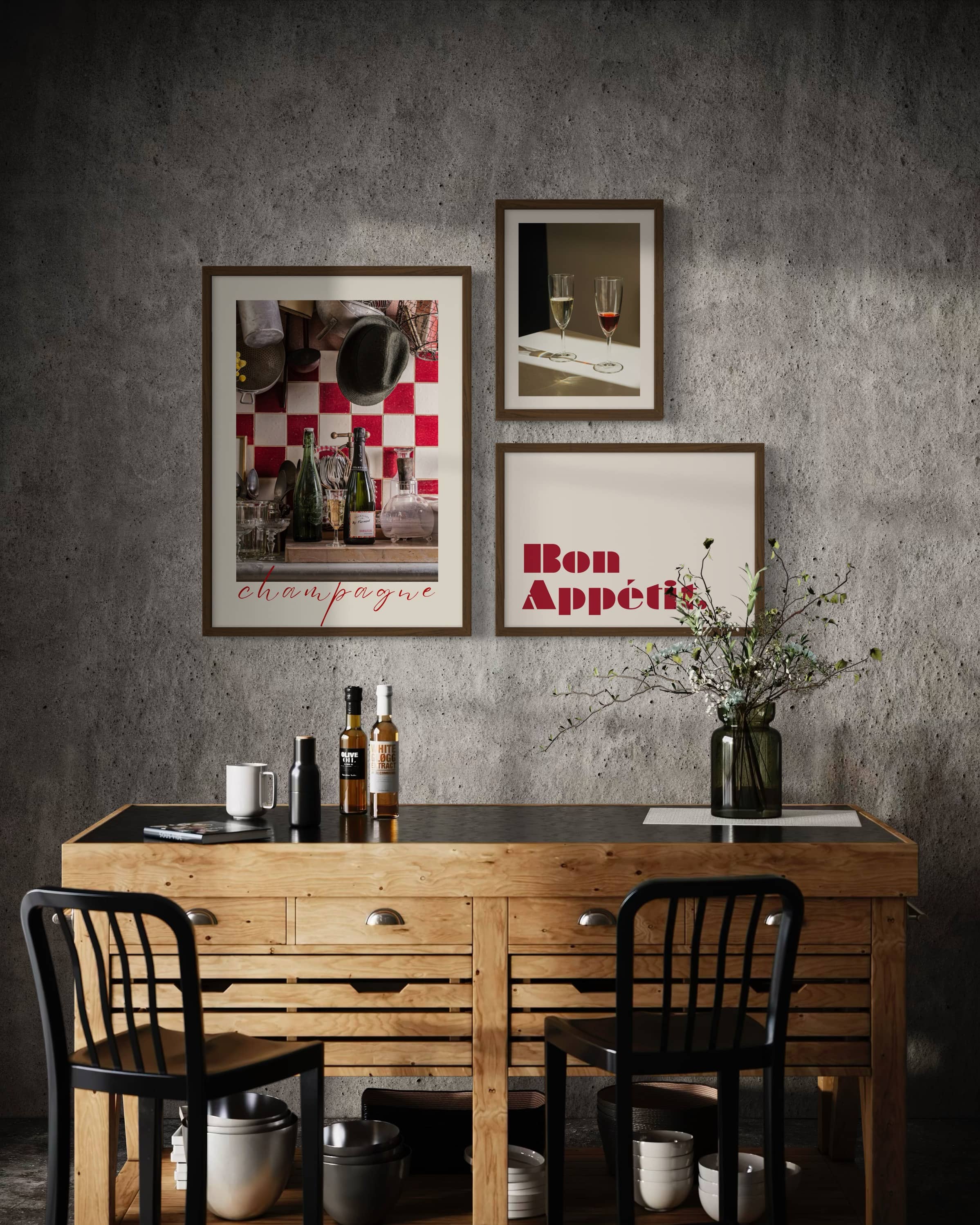"Bon Appétit" 3'lü Poster Tablo Seti